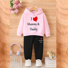 I Love D+M Kids Hoodie Style 2-Pcs Winter Tracksuit. KWTS-01