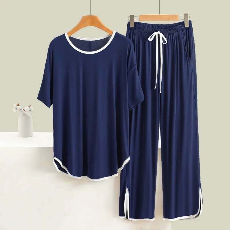 Round Hem Contrast Neck F-Sleeve Printed Lounge And Night Wear Suit. WLW-02