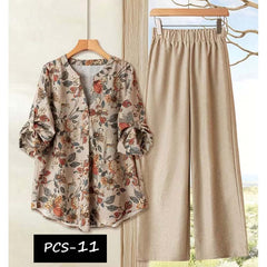 Binara Printed Western Shirt Style 2-Pcs Stiched Co-Ord Set. PCS-11