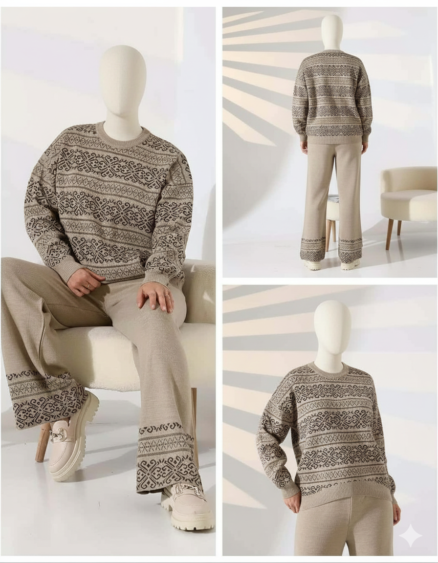 Vintage Printed Sweat-Style Premium Quality Winter 2-Pcs Tracksuit For Her. WWTS-44