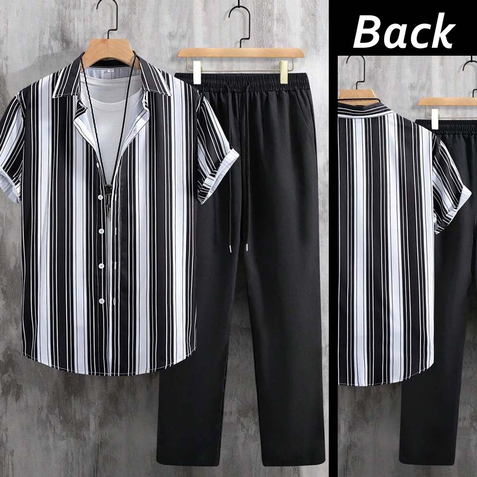 Stripe Printed Shirt Style  Dry-Fit 2-Pcs Summer Suit. MS3D-52