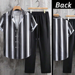 Stripe Printed Shirt Style  Dry-Fit 2-Pcs Summer Suit. MS3D-52