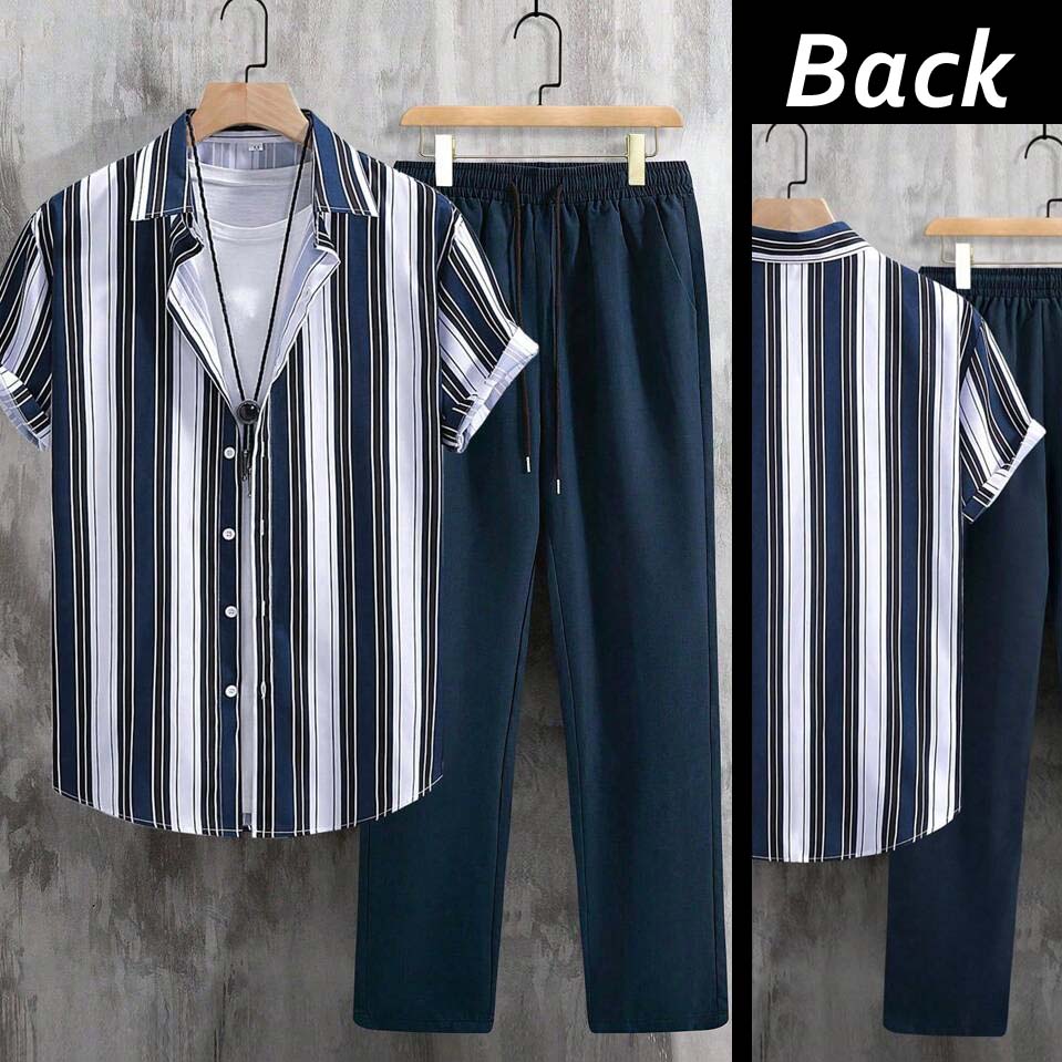Stripe Printed Shirt Style  Dry-Fit 2-Pcs Summer Suit. MS3D-52