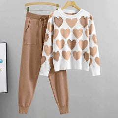 Heart Printed Pearls Work Premium Quality Winter 2-Pcs Tracksuit For Her. WWTS-10