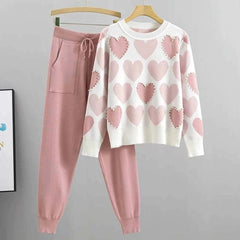 Heart Printed Pearls Work Premium Quality Winter 2-Pcs Tracksuit For Her. WWTS-10